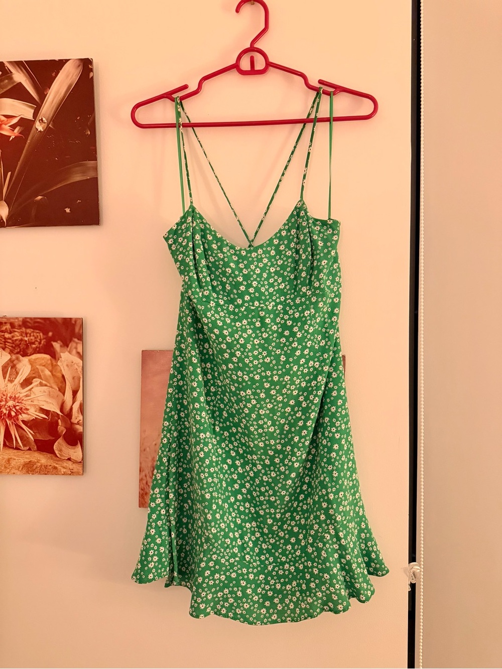 Zara Green Mini Slip Dress with White Daisy Print